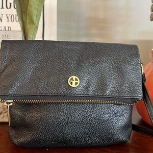 Giani Bernini Pebble Leather Zipper Mini Flap Crossbody Black Bag Purse EUC